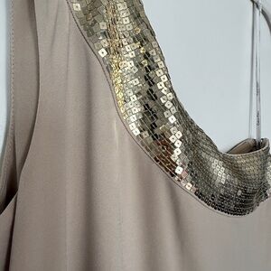 Calvin Klein Taupe Asymmetrical Dress with Gold Sequin